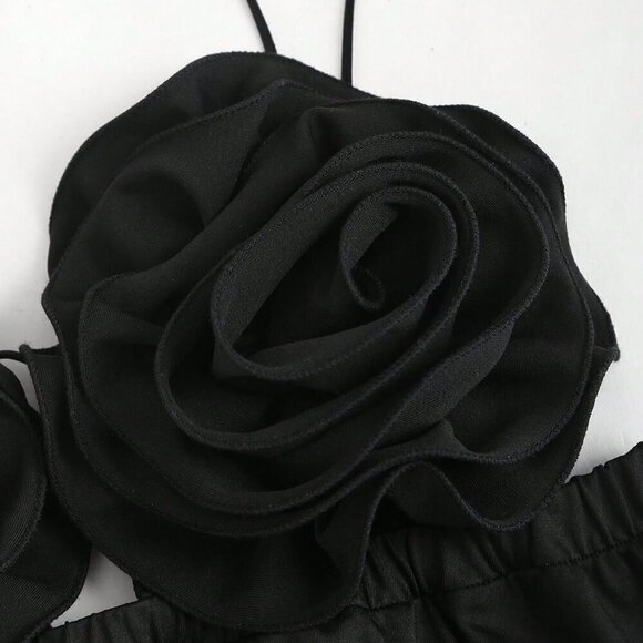 Black Sexy Women's Hollow Out Front Tank Top With 3d Flower Decor - Picture 3 of 4